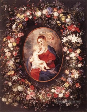 La Vierge à l’Enfant dans une Guirlande de Baroque Peter Paul Rubens floral Peinture à l'huile